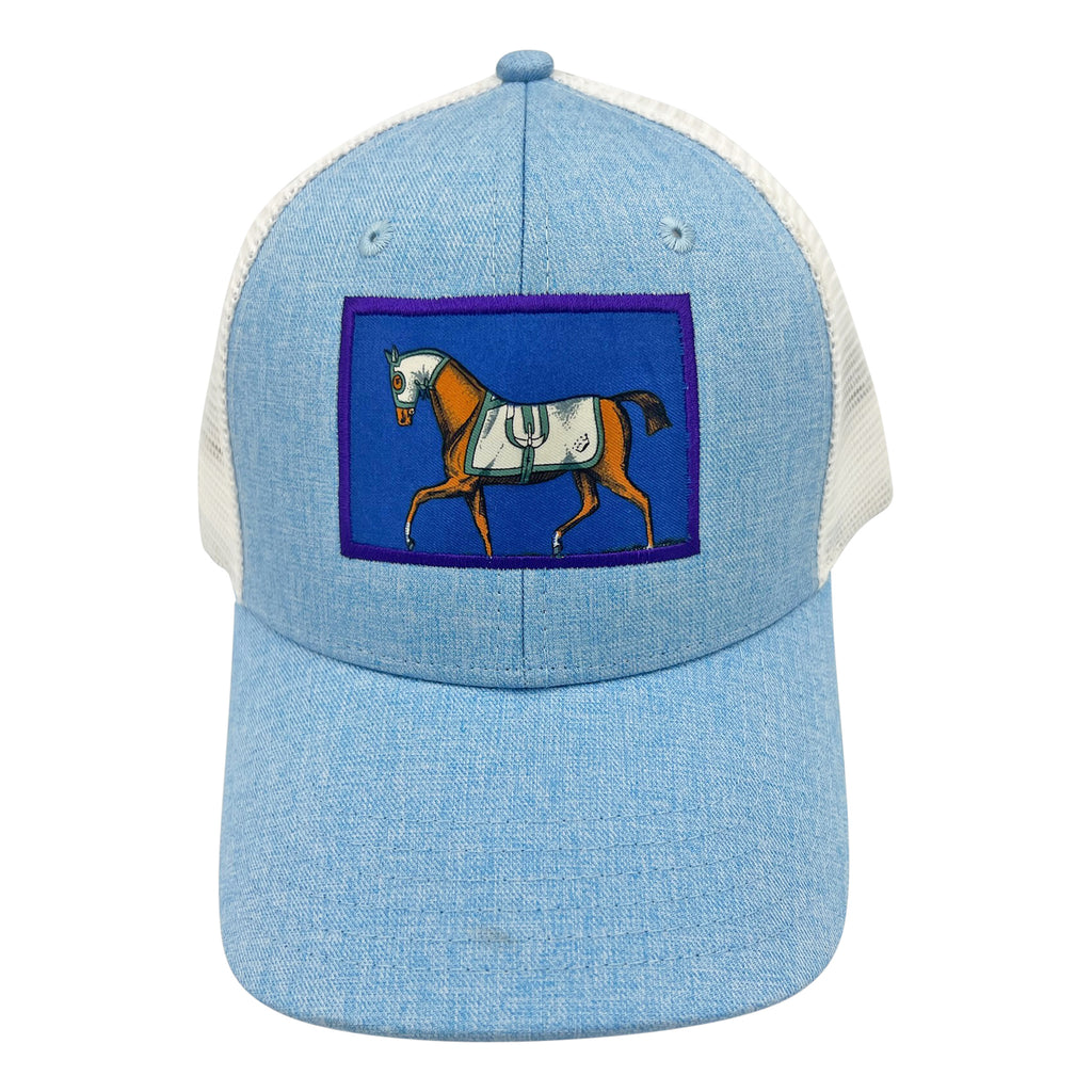 Ball Cap Pony Tail Equestrian - Light Blue / White