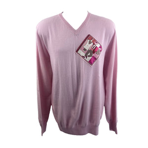 Cashmere V-Neck in Pink with Suit Silk - L