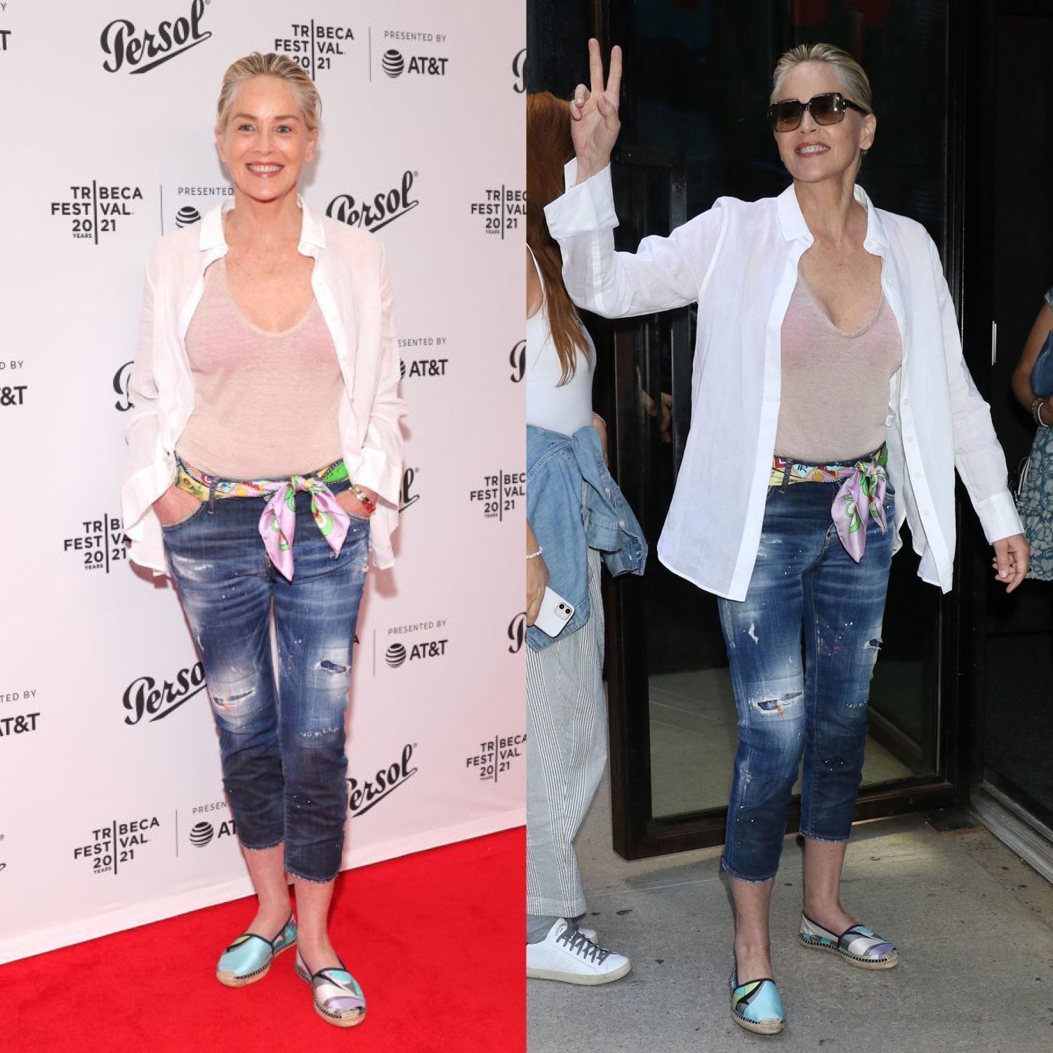 Sharon Stone on the Tribecca Film Festival Red Carpet wearing Respoke