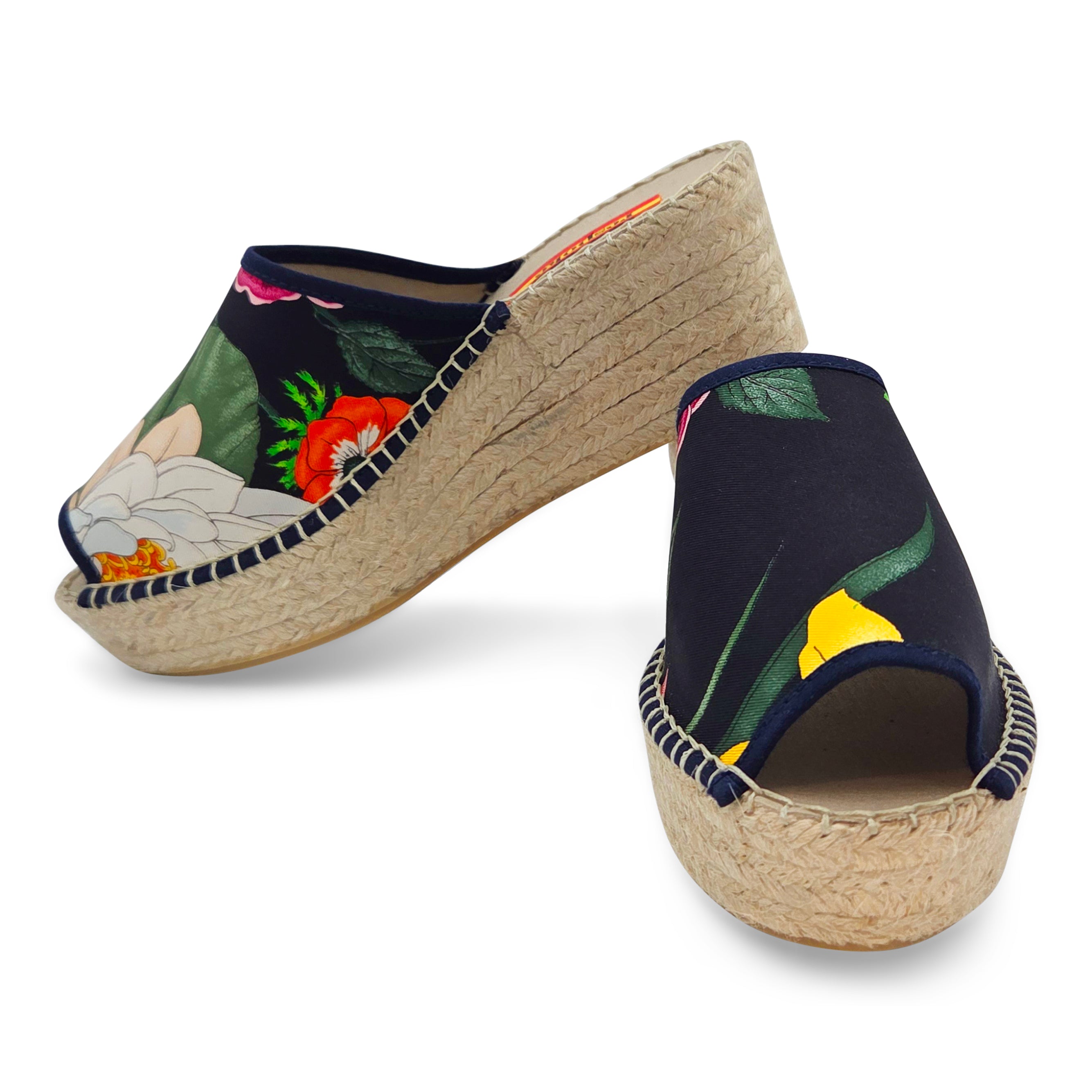 GRACE Black Modern Wedge Espadrilles