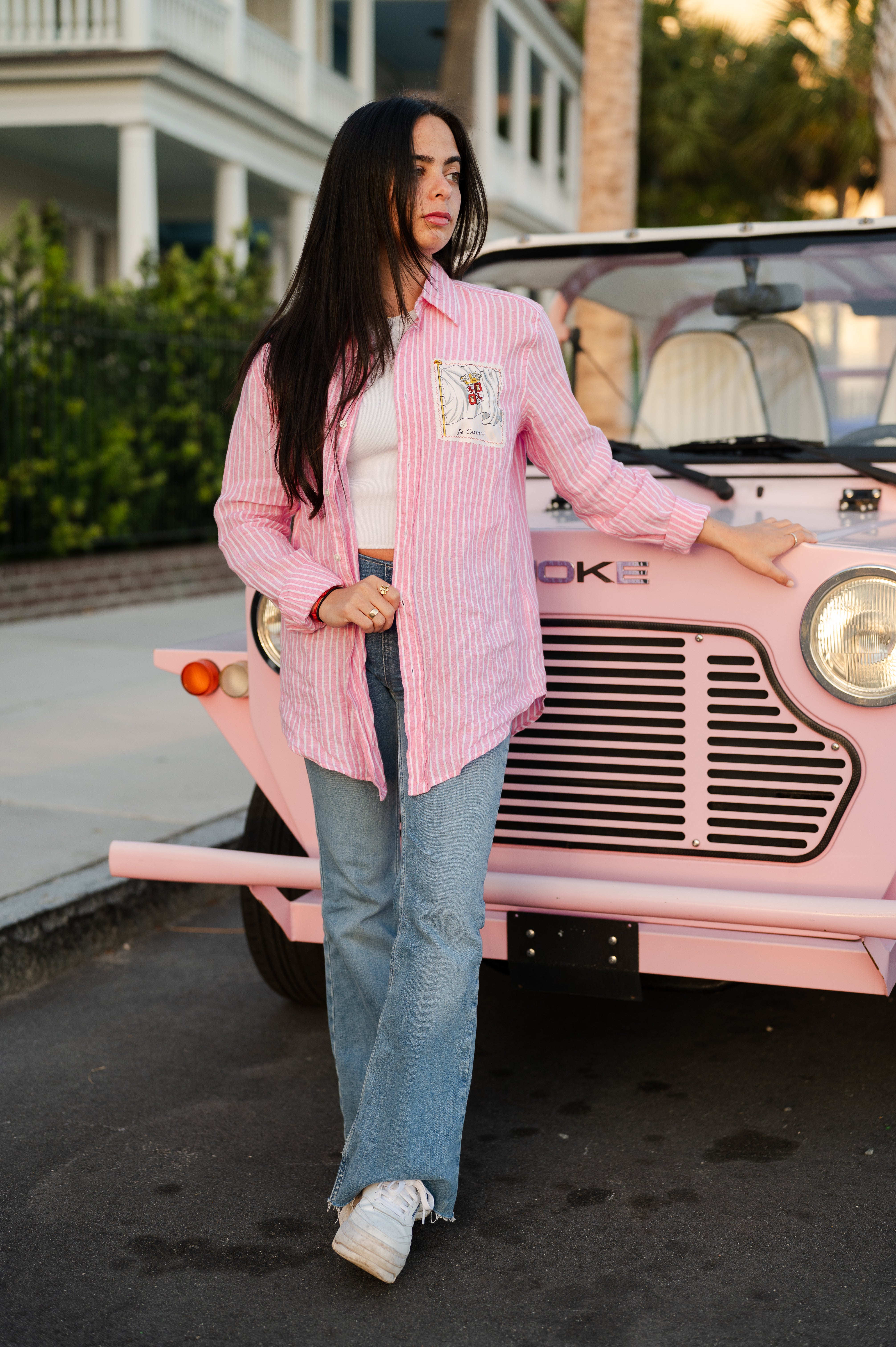 Striped Linen Button-Down Pink