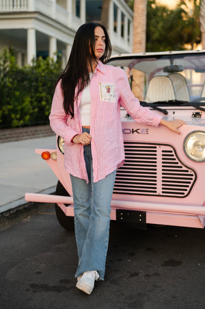 Striped Linen Button-Down Pink