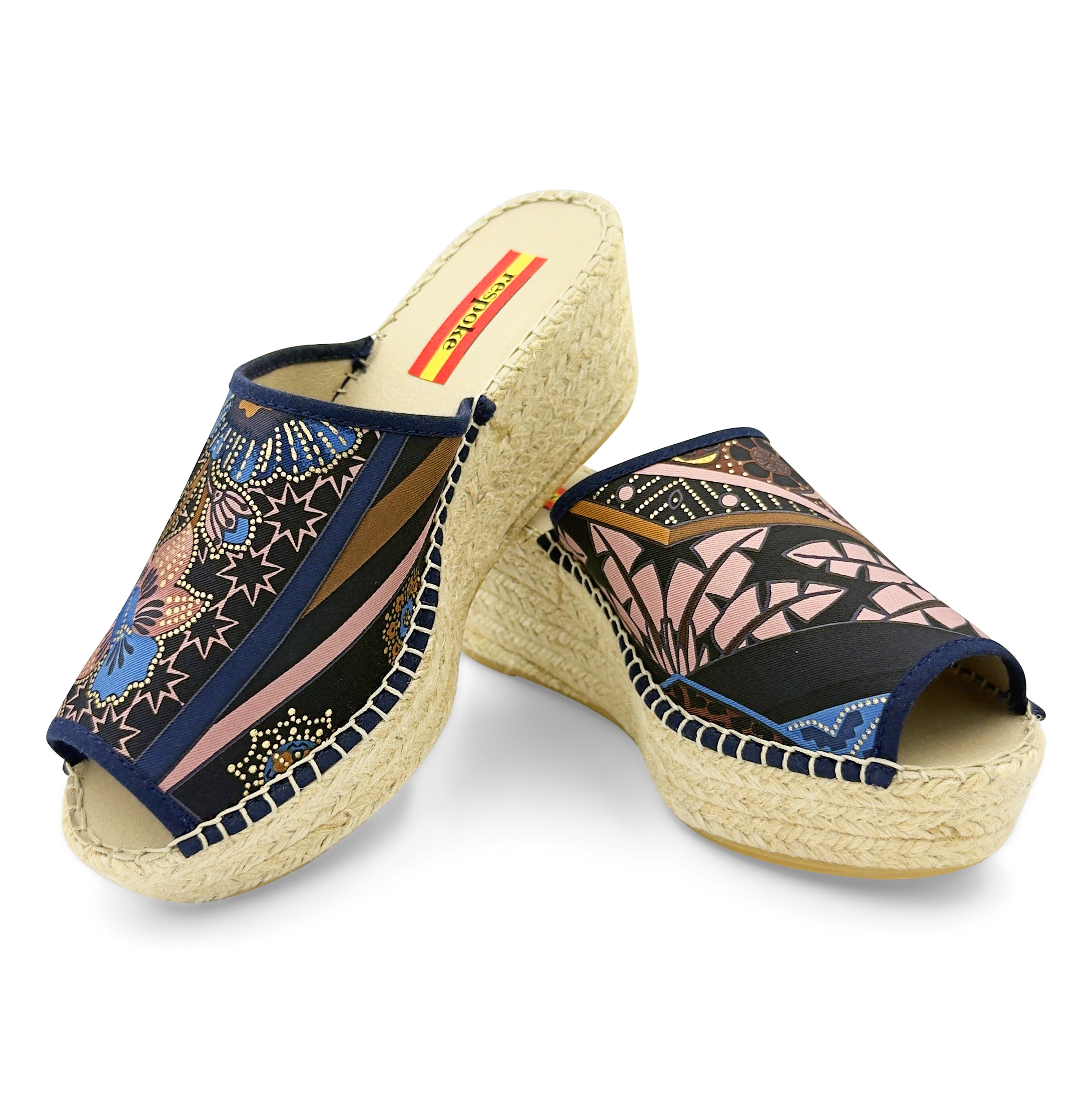 NIRVANA Blue/Black Modern Wedge Espadrilles