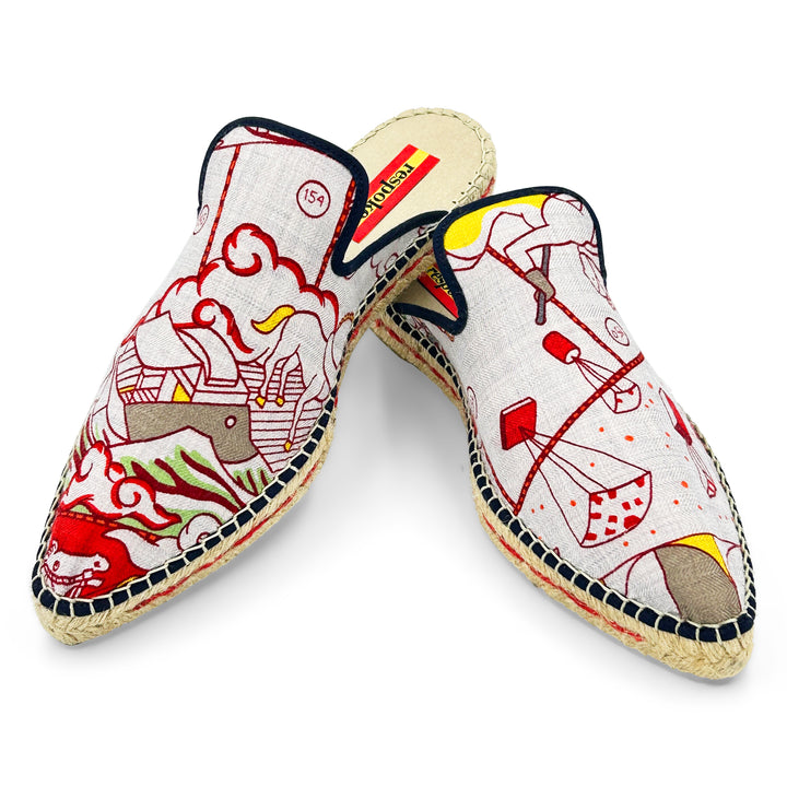 POPEE Red Silk/Cashmere Cocktail Mule Espadrilles