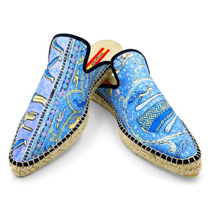 DAL Blue Silk Cocktail Mule Espadrilles