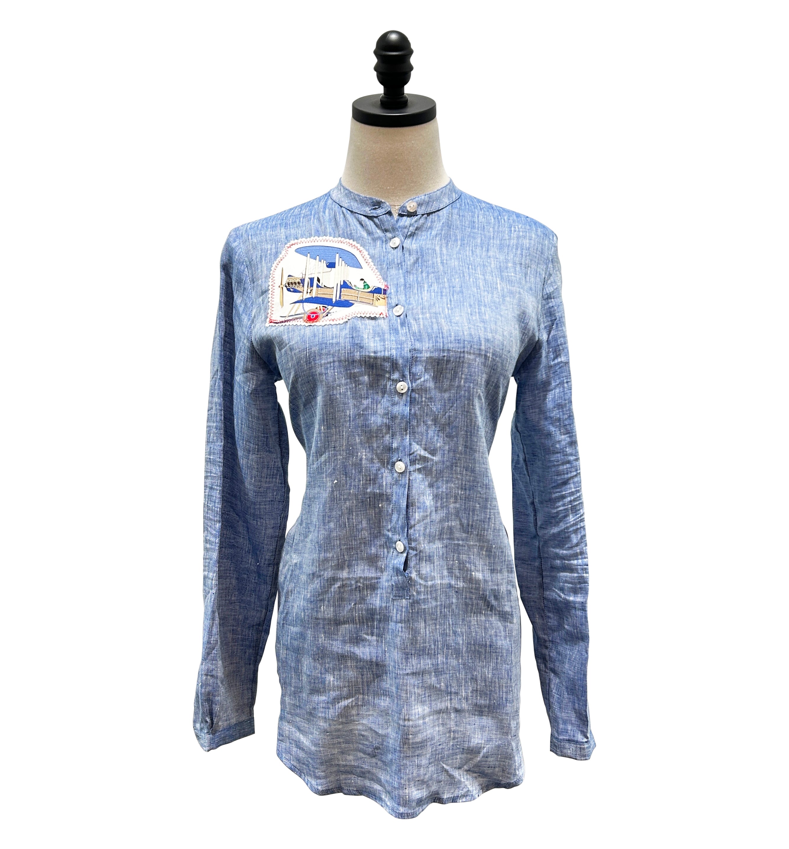Blue Linen - Luna Round Collar 6 Button