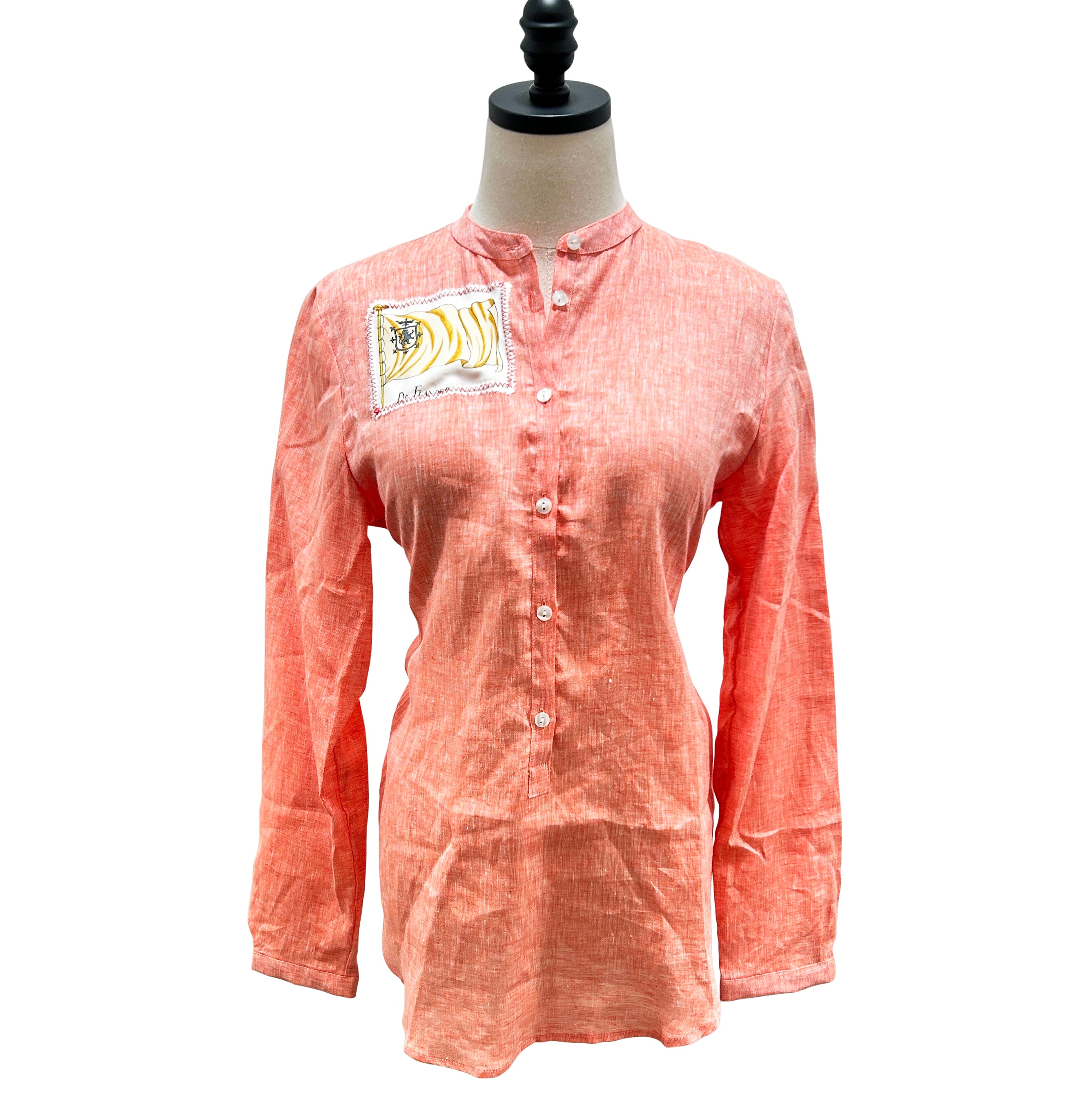 MAX Red Linen - Luna Round Collar 6 Button