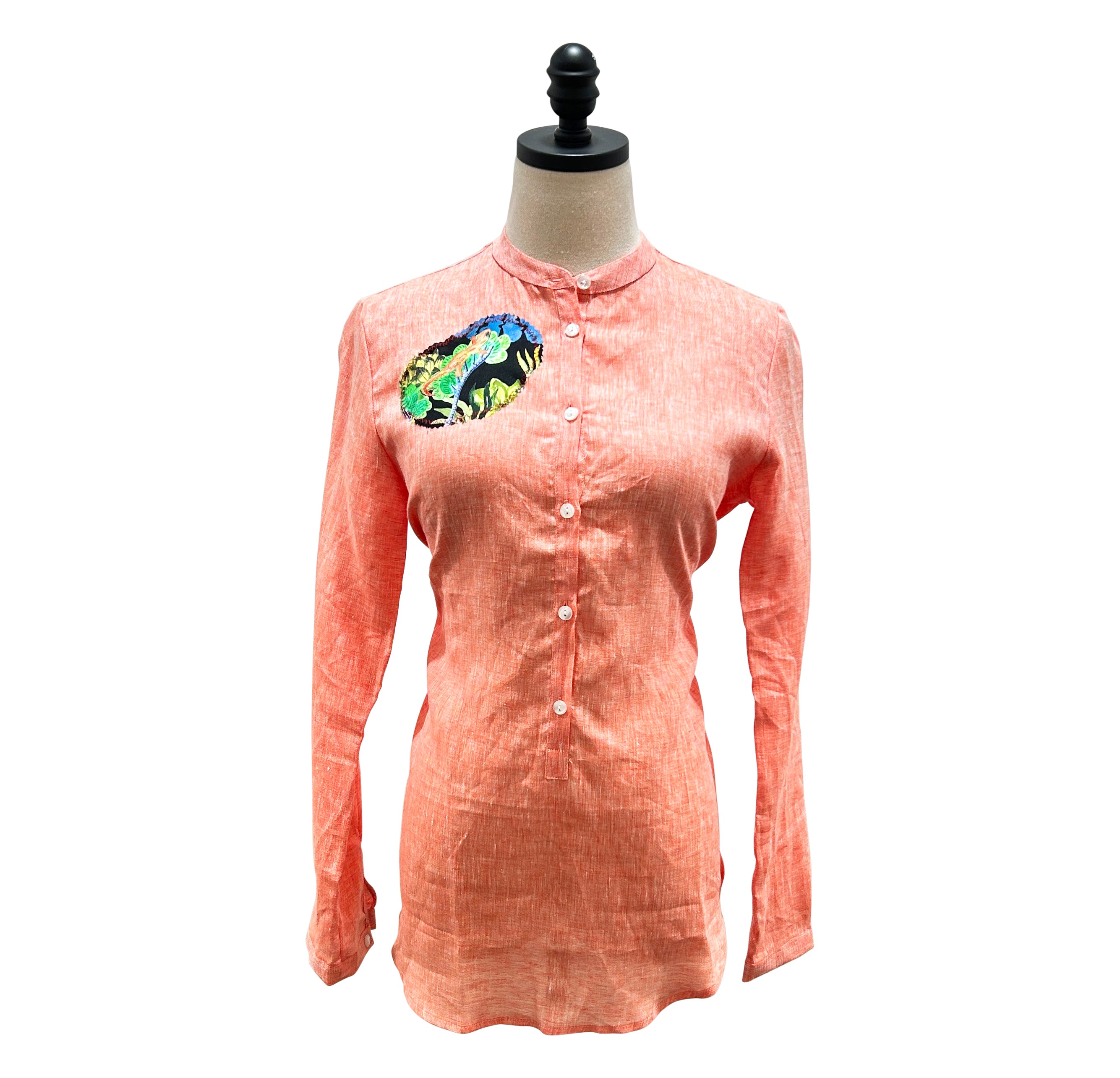 Red Linen - Luna Round Collar 6 Button