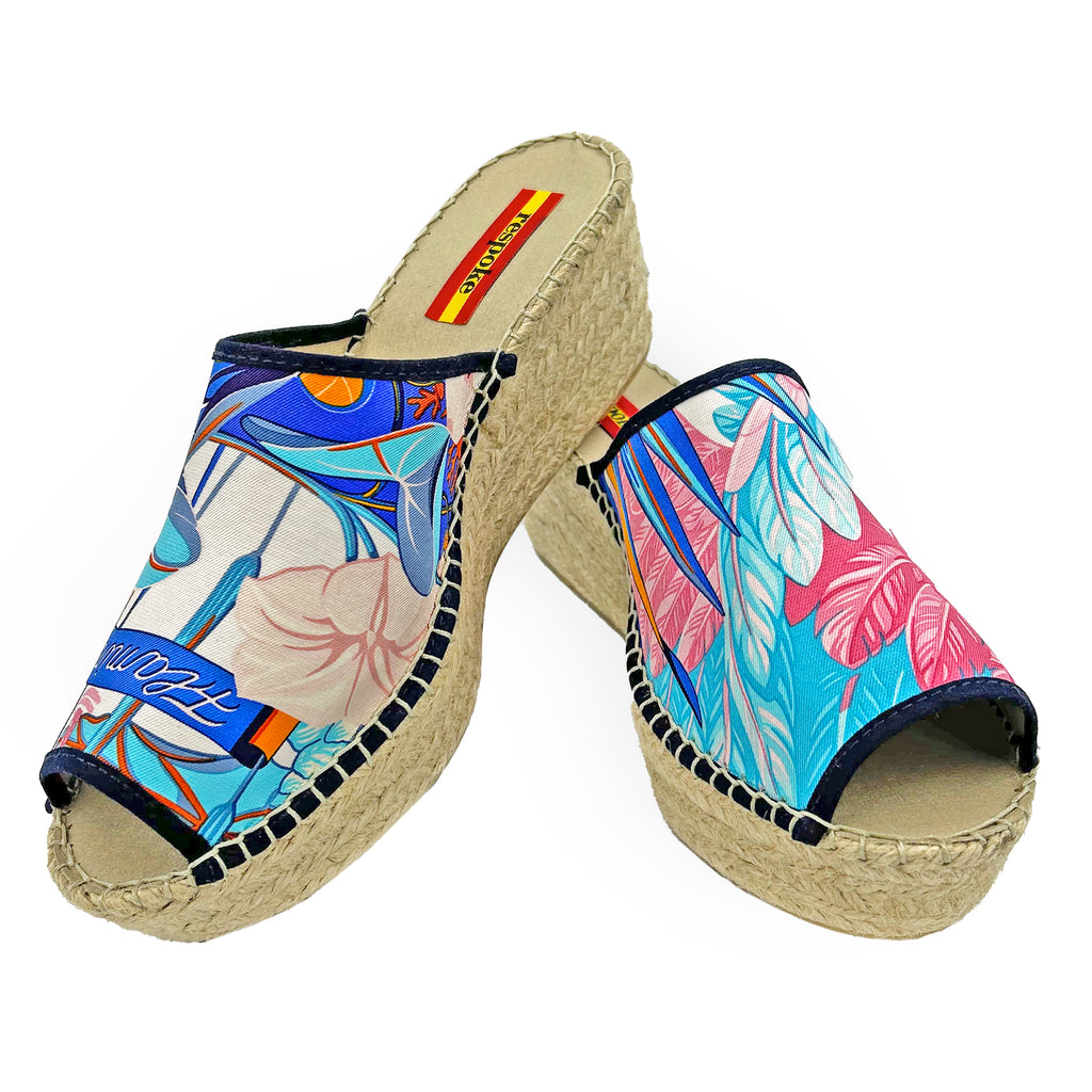 FLAMINGO Blue Modern Wedge Espadrilles