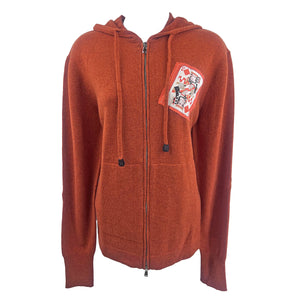 Cashmere Zip Hoodie in Terracotta with Playing Card Silk - S