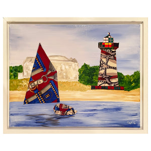 "Sailing by Edgartown Light" Collage - 24x18 Framed