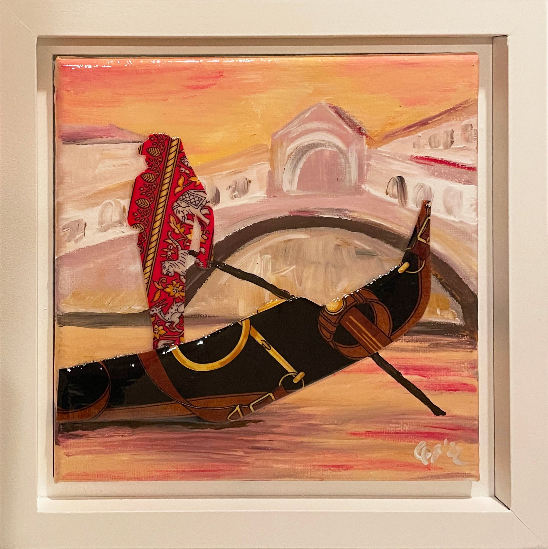 "Venetian Gondolier" Collage - 8x8 Framed